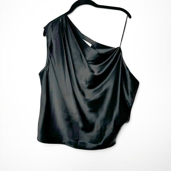 Michelle Mason One Shoulder Draped Silk Top in Black Size 6 - Picture 2 of 9